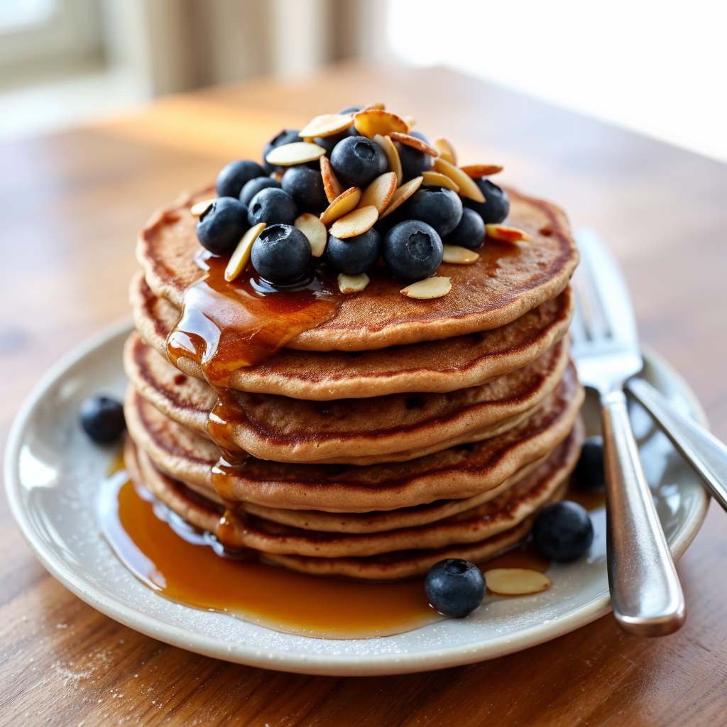 Buckwheat Pancakes with Blueberries and Almonds