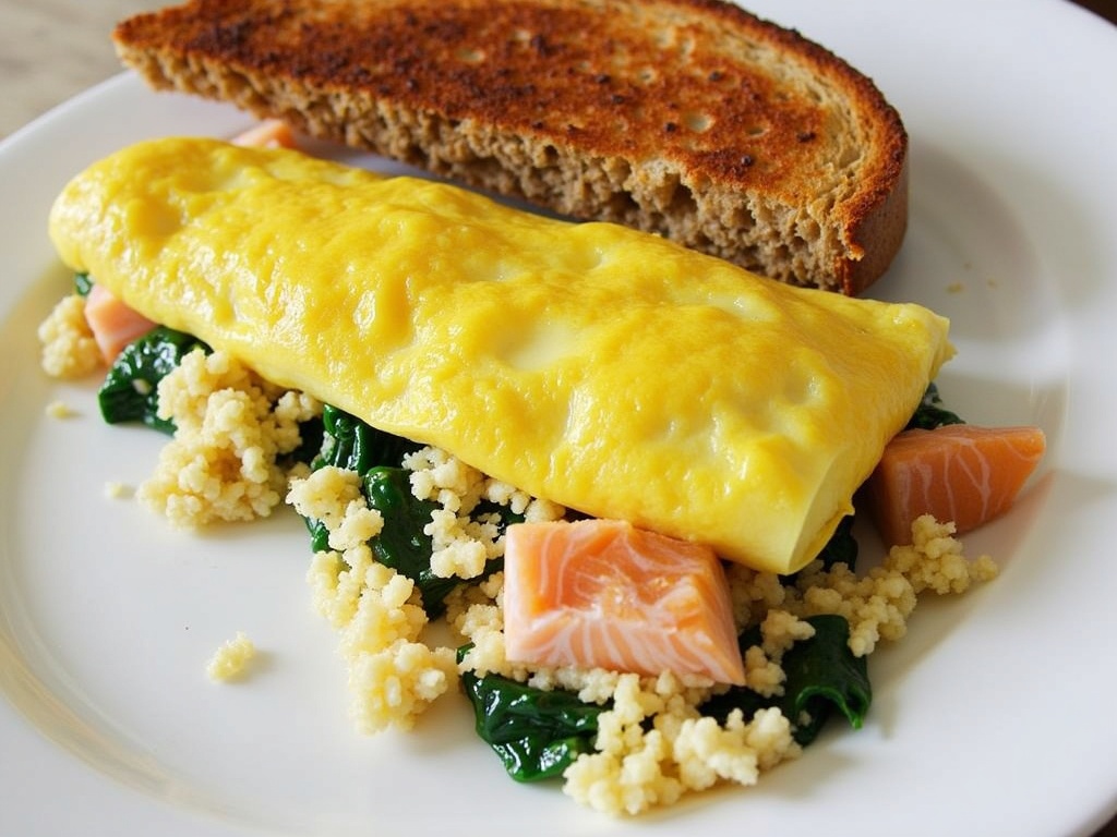 Salmon and Spinach Omelet with Whole Grain Toast